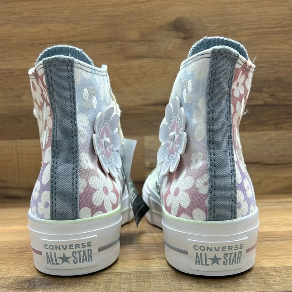 Platform Converse Pink and White Floral High-Top Sneakers